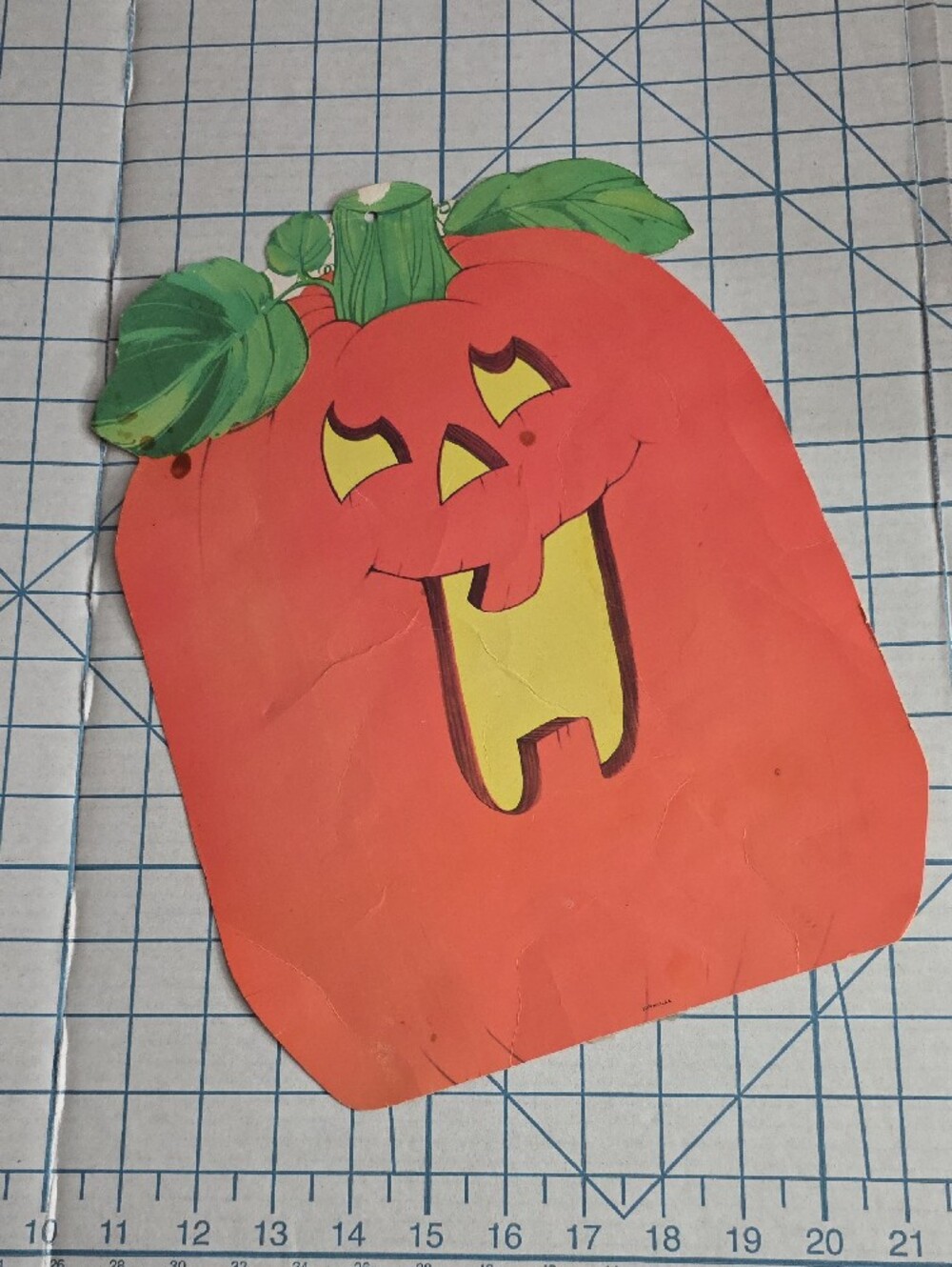 Orange Pumpkin Wall Decoration with Green Leaf Accents, Die-cut, Vintage - Picture 12 of 12
